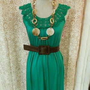 Emerald Green Crochet Neck Dress
